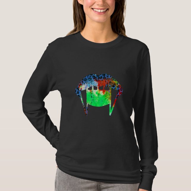 Leopard Tie Dye Läppar Vampire Blå Grön Halloween T Shirt (Framsida)