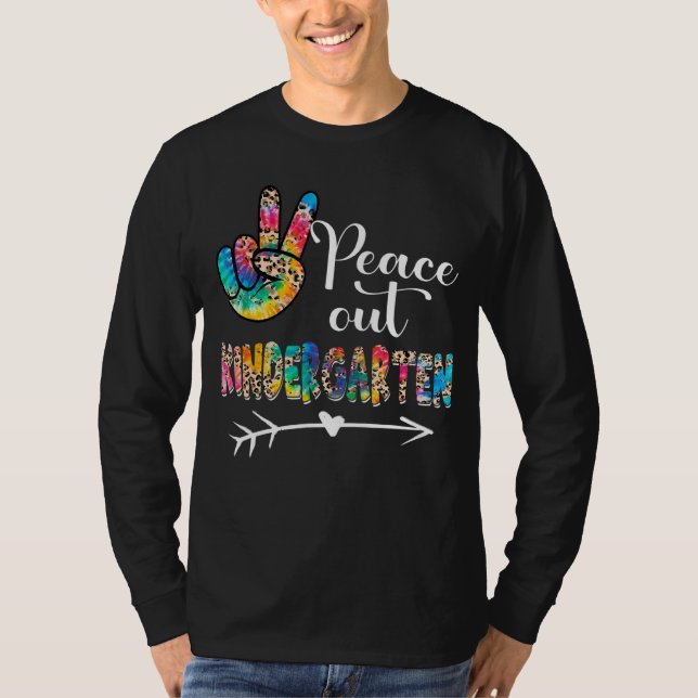 Leopard Tie Dye Peace Out Kindergarten Lycklig för T Shirt (Framsida)