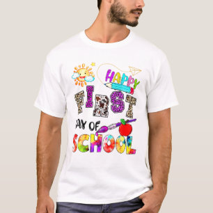 Leopard Tie Dye Pencil Lycklig första dagen i skol T Shirt