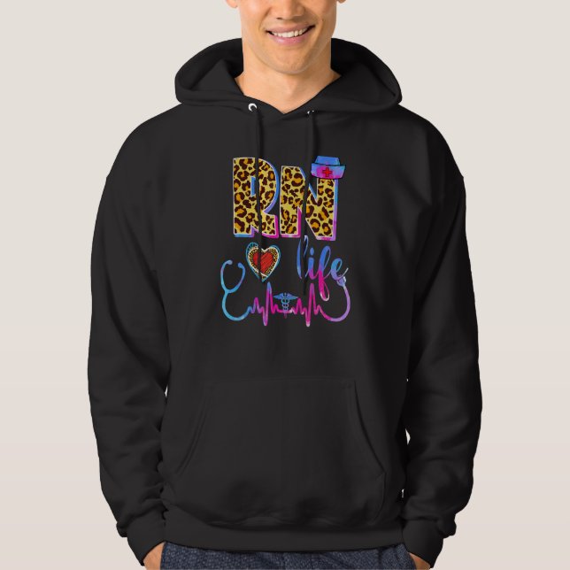 Leopard Tie Dye Rn Life Stethoscope Leopard Nurse Hoodie (Framsida)