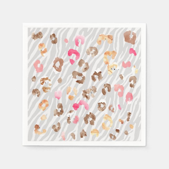 Leopard Tiger Grått Napkins Pappersservett (Framsidan)