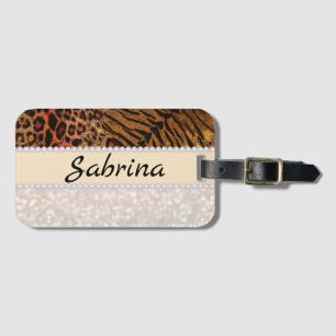 Leopard tiger skin rosa diamant glitter kristaller bagagebricka