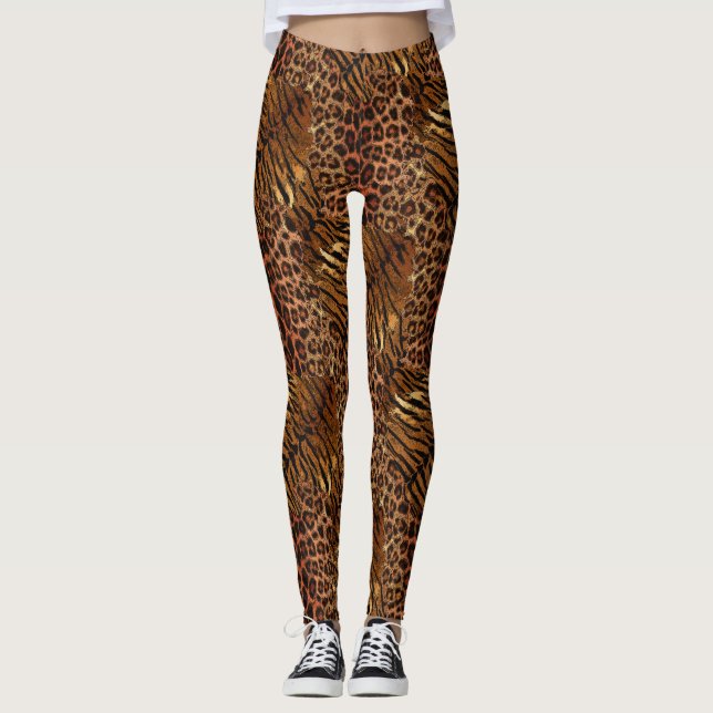 Leopard tiger skin trendig fläckig stripe katt leggings (Framsida)