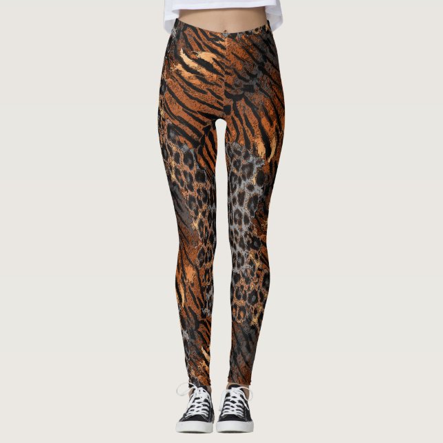Leopard tiger skin trendig fläckig stripe katt leggings (Framsida)