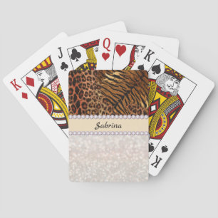 Leopard tiger skinn rosa diamant glitter kristalle casinokort