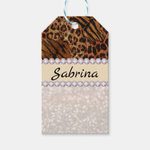 leopard tiger skinn rosa diamant glitter kristalle presentetikett