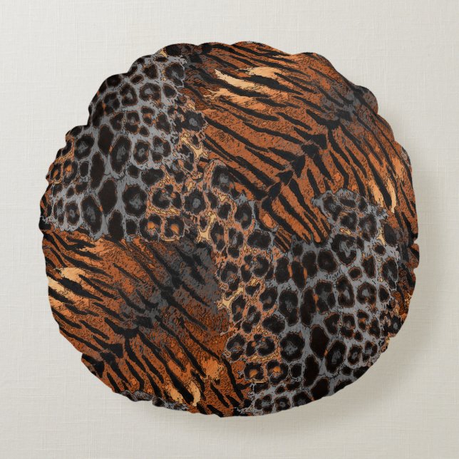 Leopard tiger skinn trendy rund kudde (Framsidan)