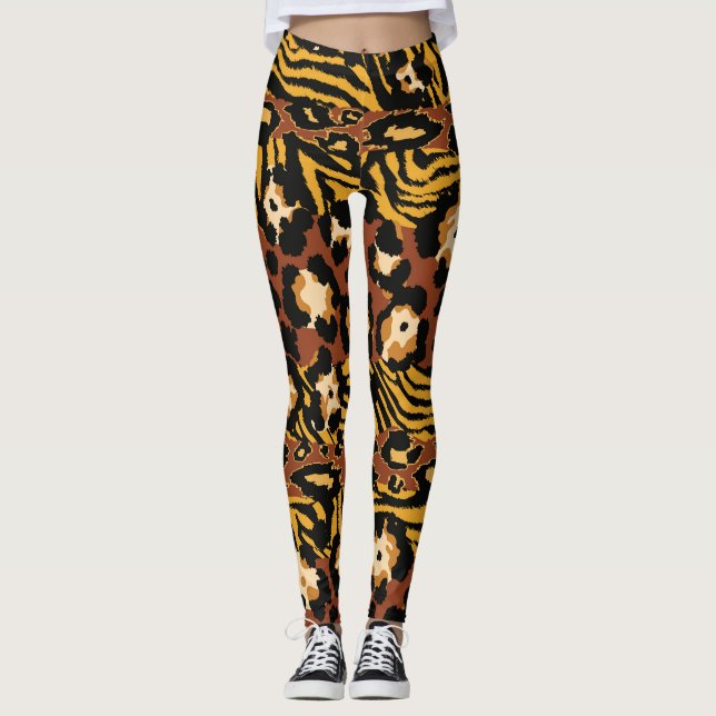 Leopard, tiger skinsar, vild mönster. leggings (Framsida)