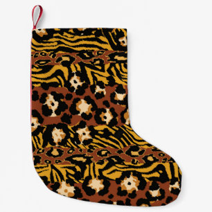 Leopard, tiger skinsar, vild mönster. liten julstrumpa
