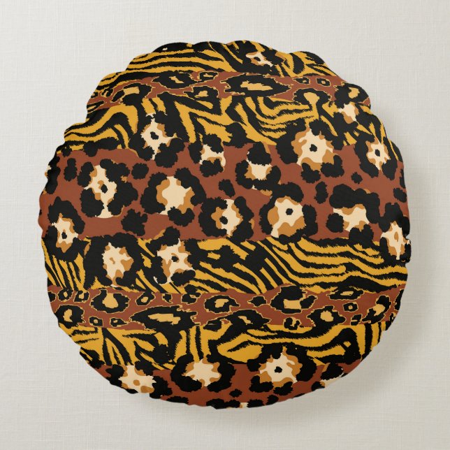 Leopard, tiger skinsar, vild mönster. rund kudde (Framsidan)
