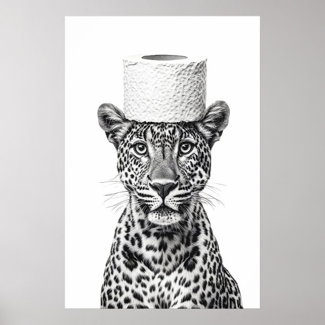 Leopard Toilet Paper Roll Funny Bathroom Art Print Poster (Framsidan)