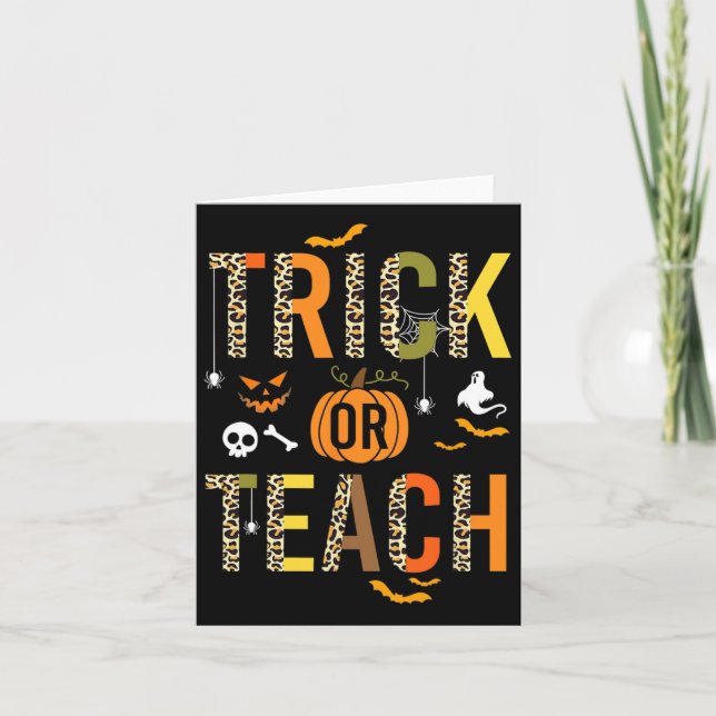 Leopard Trick eller Teach Halloween School Fall Au Kort (Framsida)
