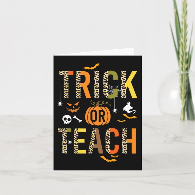 Leopard Trick eller Teach Halloween School Fall Au Kort (Framsida)
