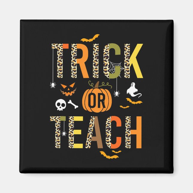 Leopard Trick eller Teach Halloween School Fall Au Magnet (Framsidan)