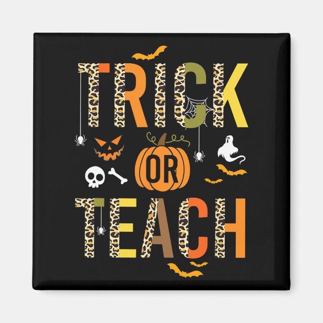 Leopard Trick eller Teach Halloween School Fall Au Magnet (Framsidan)