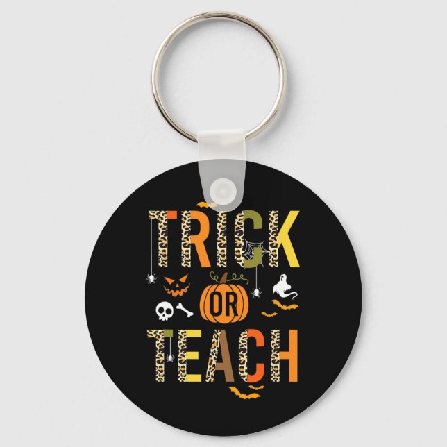 Leopard Trick eller Teach Halloween School Fall Au Nyckelring (Framsida)