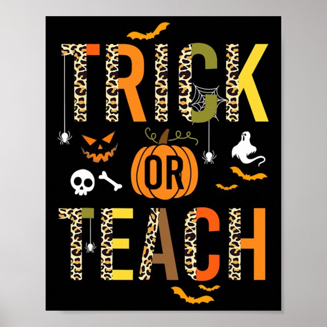 Leopard Trick eller Teach Halloween School Fall Au Poster (Framsidan)