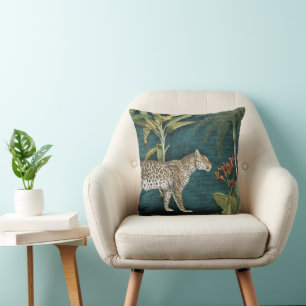 Leopard Tropical Blommigt in Foliage Jungle Teal B Kudde