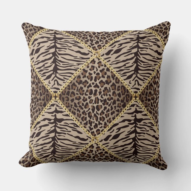 Leopard Tryck Diamant Design Brun/Brun Pölster Kudde (Framsida)