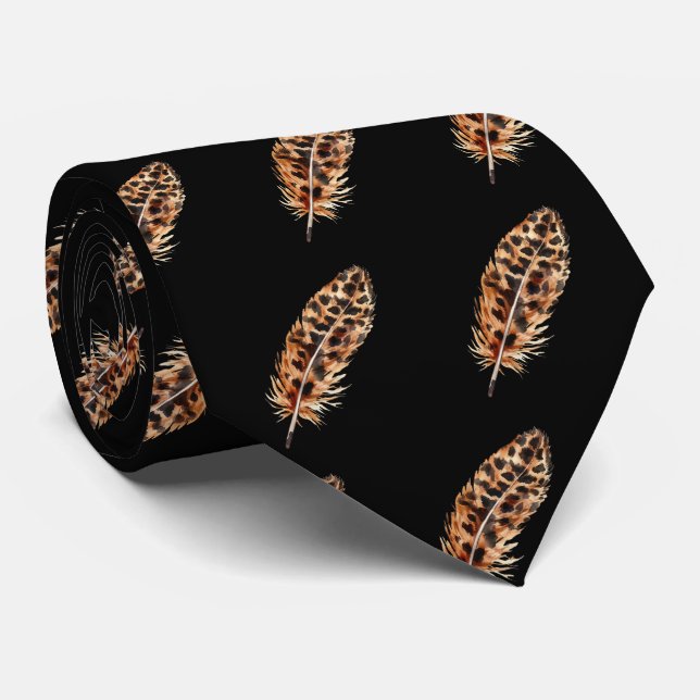 Leopard Tryck Fjäder Mönster Halsduk Slips (Rullad)