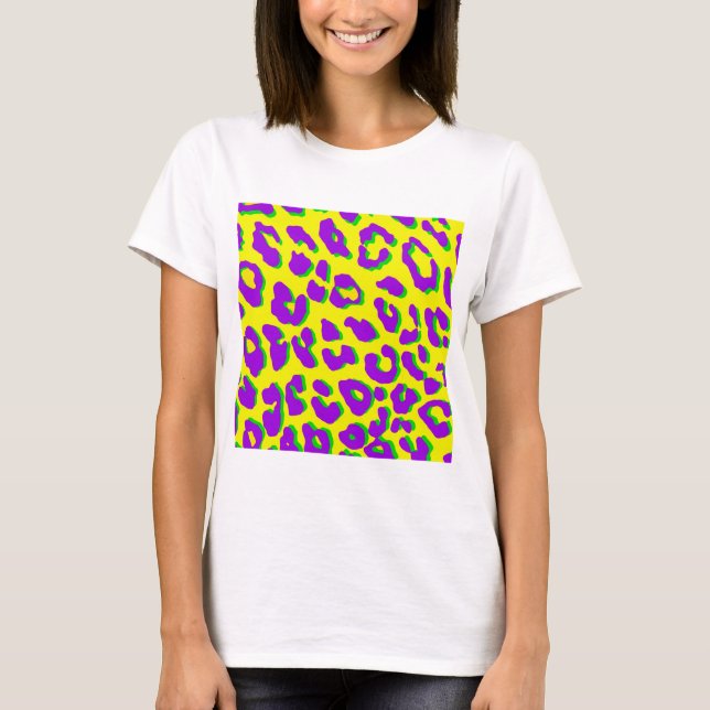 Leopard Tryck Lila Gul Grön T Shirt (Framsida)