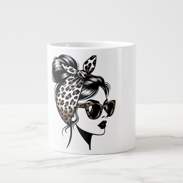 Leopard Tryck Mode Flickor Kaffe Mugg Jumbo Mugg (Framsidan)