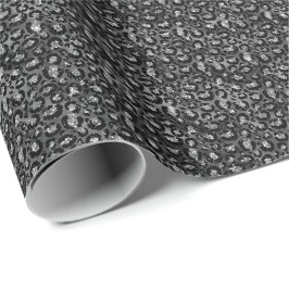 Leopard Tryck Svart och Silver Grå Presentpapper