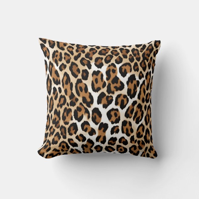 Leopard Tryck Tan Vit Kudde (Framsida)