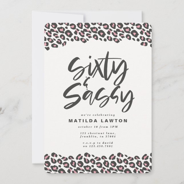 Leopard tryckte rosa och svart sextio och sassy 60 meddelande (Framsida)