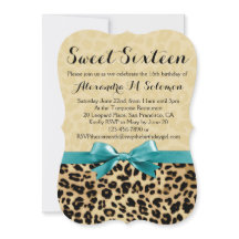 Leopard Turcoise Bow Sweet 16-partsinbjudan