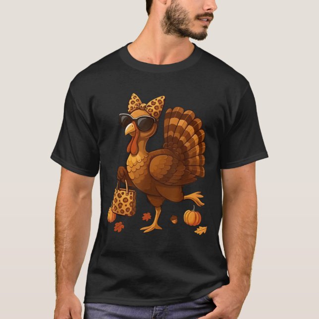 Leopard Turkey with Sunglasses Funny Thanksgiving  T Shirt (Framsida)