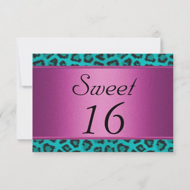 Leopard Turkos Rosa Sweet 16 Inbjudningar (Framsida)
