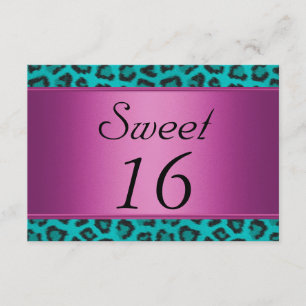 Leopard Turkos Rosa Sweet 16 Inbjudningar