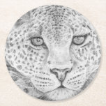 Leopard Underlägg Papper Rund<br><div class="desc">Leopard stirrar på konstnären</div>