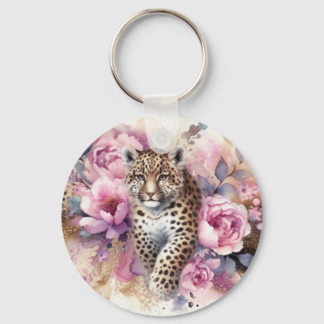 Leopard Unge & Ro Keychain Nyckelring (Framsida)