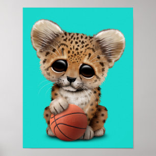 Leopard Unge spelar med basket Poster