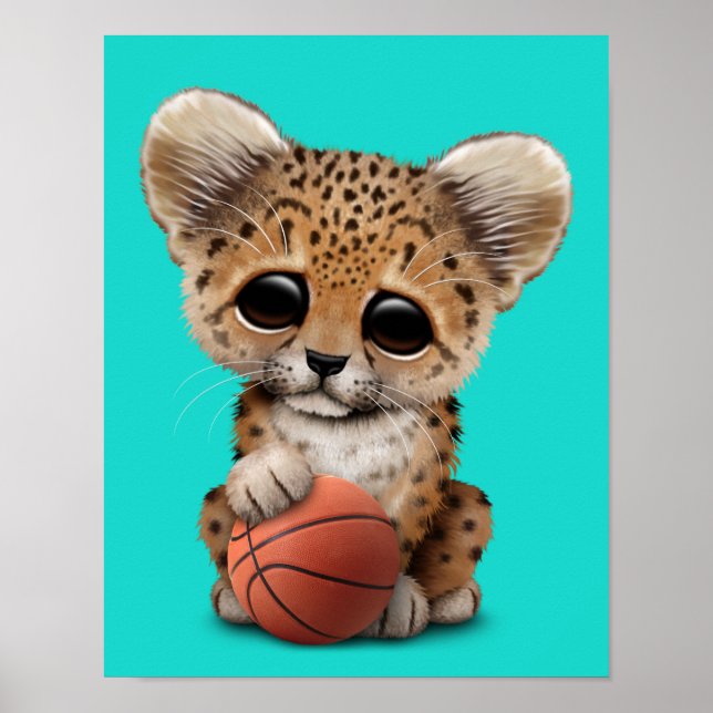 Leopard Unge spelar med basket Poster (Framsidan)