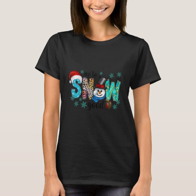 Leopard Up To Snow Good Christmas Snowman Christma T Shirt (Framsida)
