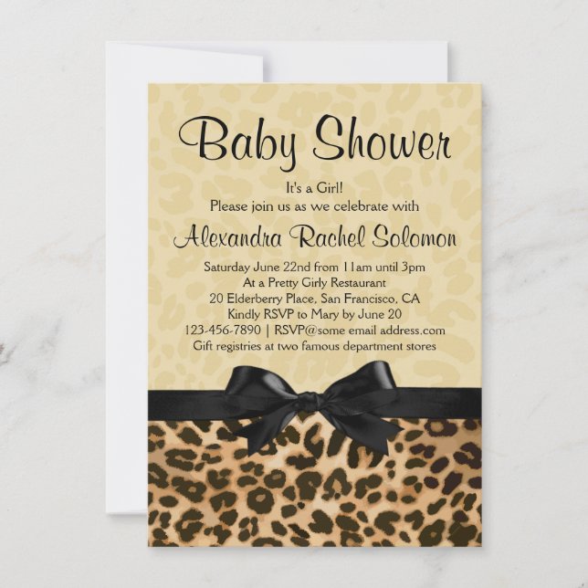 Leopard-utskrift med Bow Girl Baby Shower-inbjudan Inbjudningar (Framsida)