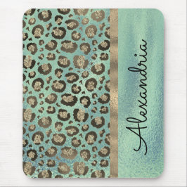 Leopard-utskrift på Grönten Glossy Musmatta