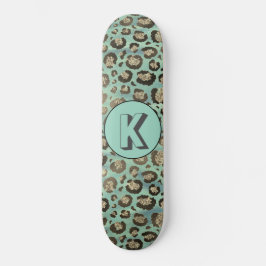 Leopard-utskrift på gyllene Grönt-monogram Mini Skateboard Bräda 18,5 Cm