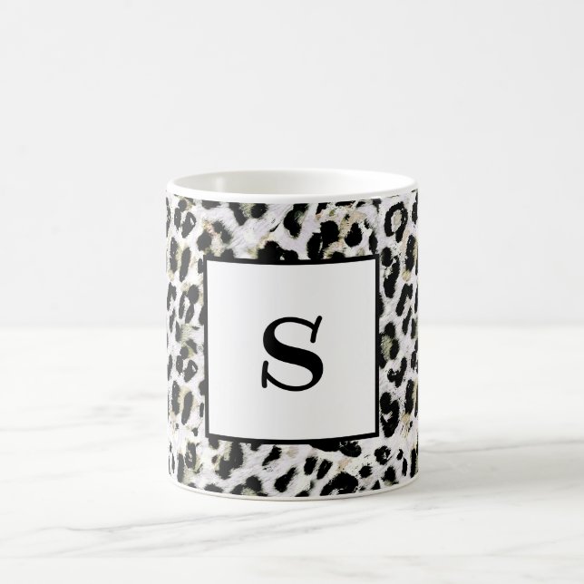Leopard - utskriven monogram, personlig, kaffemugg (Center)