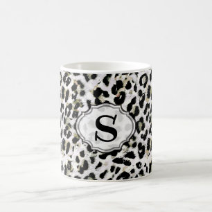 Leopard - utskriven monogram, personlig, kaffemugg