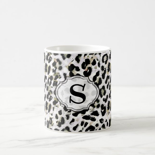Leopard - utskriven monogram, personlig, kaffemugg (Center)
