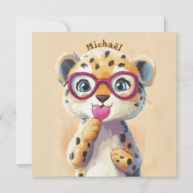 Leopard Valentine's Day Heart Badge - Kids School  (Framsida)