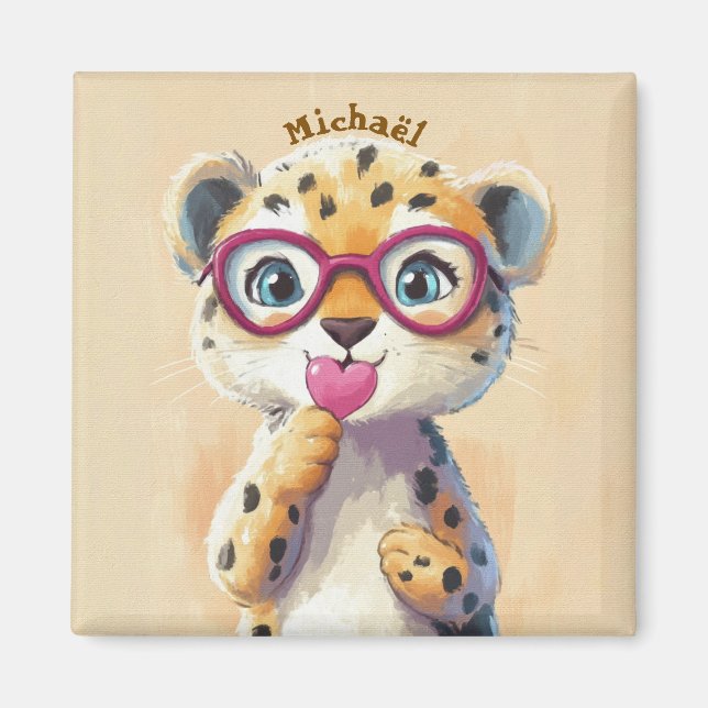 Leopard Valentine's Day Heart Badge - Kids School  Magnet (Framsidan)