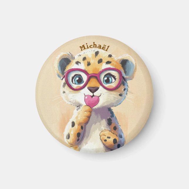 Leopard Valentine's Day Heart Badge - Kids School  Magnet (Framsidan)