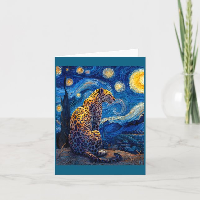 Leopard - Van Gogh Style Starry Night Funny Graphi Kort (Framsida)