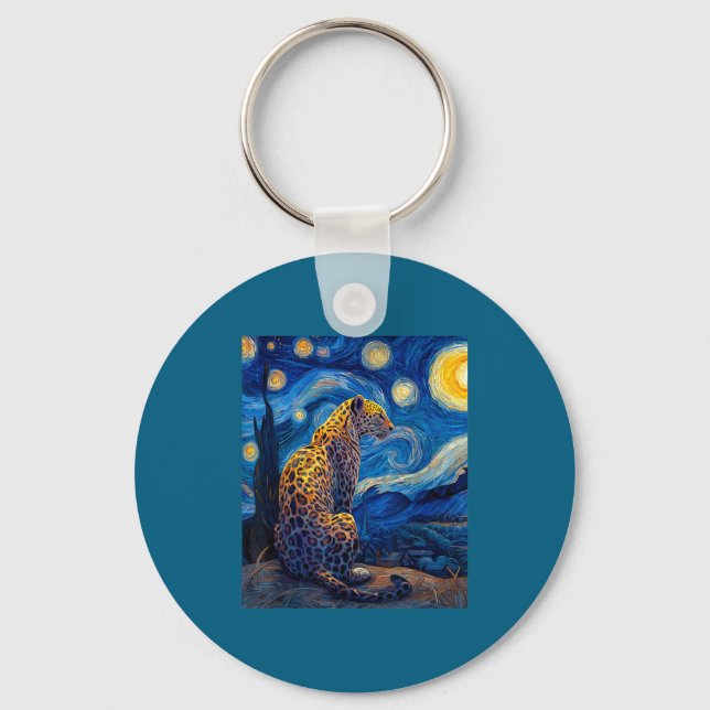 Leopard - Van Gogh Style Starry Night Funny Graphi Nyckelring (Framsida)