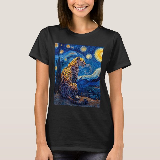 Leopard - Van Gogh Style Starry Night Funny Graphi T Shirt (Framsida)